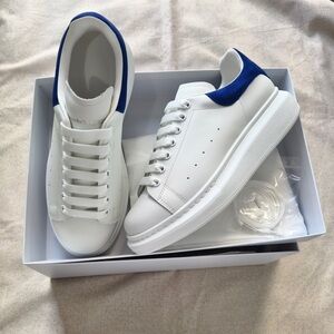 Alexander McQueen White Leather Sneakers with Blue Heel Tab